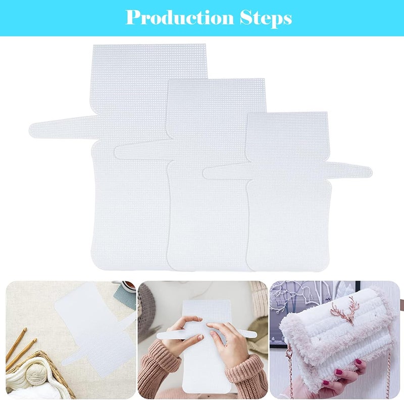Allazone 58 PCS Clear Plastic Mesh Canvas Sheets for Embroidery, Plastic Mesh Sheets Plastic Canvas with 12 Color Acrylic Yarn for DIY Sewing Bag - Image 5